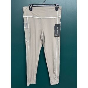 Dyce Active Womens XL Tan Leggings Mesh Pockets High Waist Athleisure Wht Piping